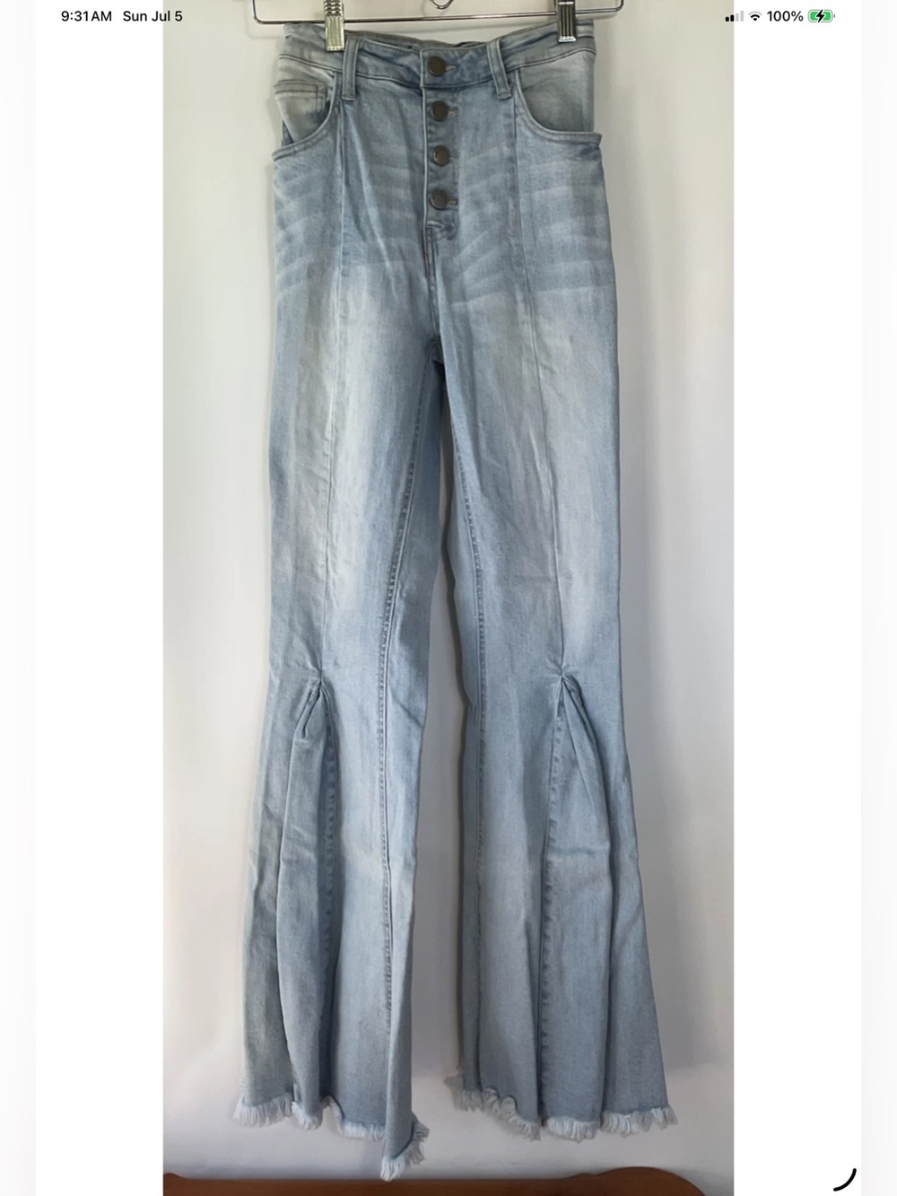 Black Label Light Blue High-Rise Flare Jeans with Split Panels